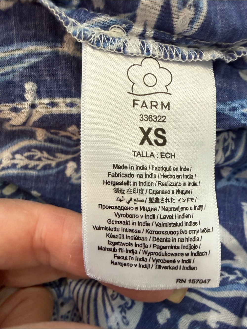FARM Rio Shell Garden Maxi Dress Blue Floral XS Cotton Smocked 25787 - Picture 13 of 16